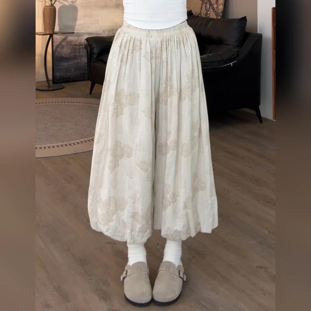 VGVL裤子【抒云】夏季新款文艺感提花灯笼裤女