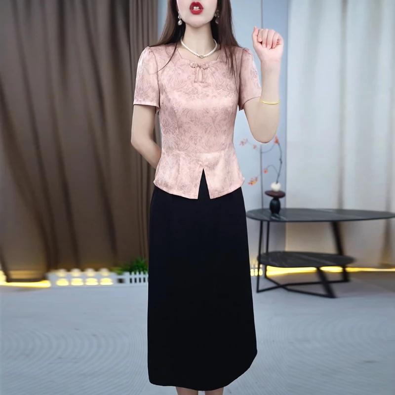 高端精致假两件复古洋气连衣裙女2025夏季新款修身显瘦中长款裙子