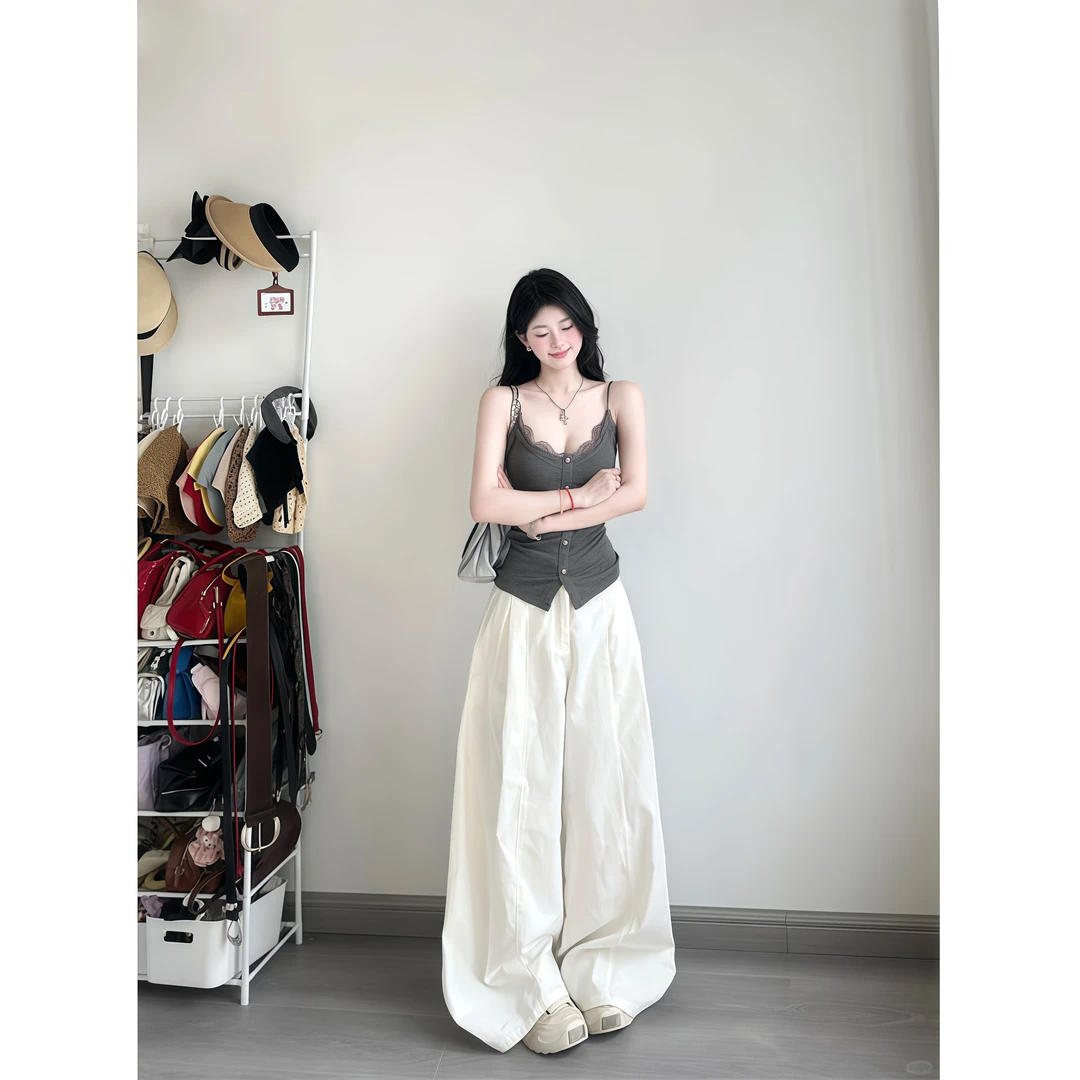 千金清冷感贵系衣服套装纯欲吊带背心夏季新款高腰百搭阔腿休闲裤
