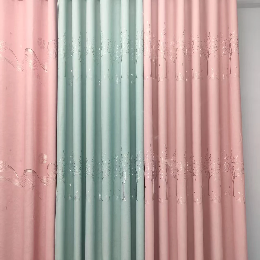 新款发财树窗帘客厅卧室遮光工厂窗帘落地遮光帘门帘大气窗帘布