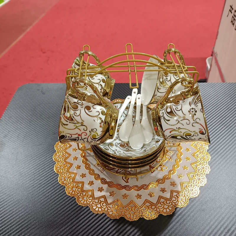 镀金边欧式创意家用茶具陶瓷马克杯英式咖啡杯碟架套装