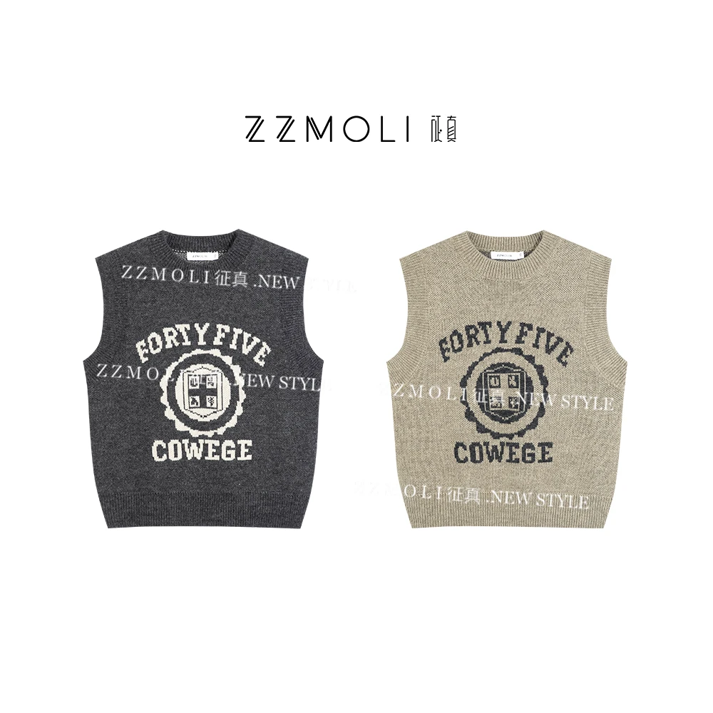ZzMoLi征真 美式复古软糯羊毛无袖提花针织马甲女款内搭ZBY85386