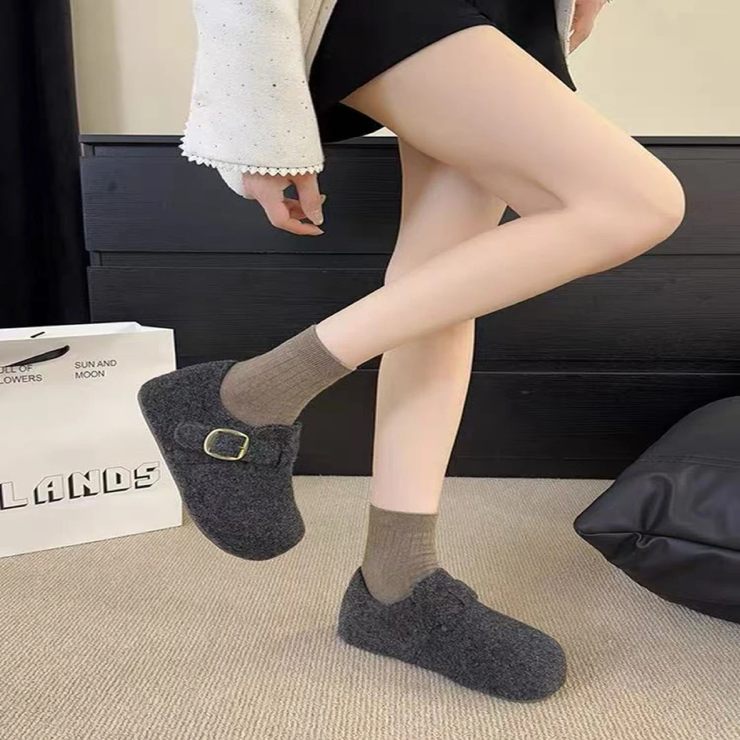 AWY（9HF7105-7107#）「半拖or全包」厚底增高毛呢勃肯单鞋12-26