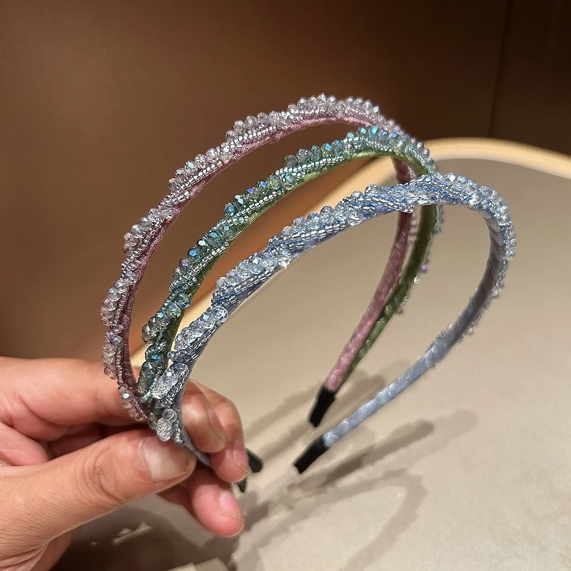 韩式轻奢手工水晶麻花发箍细边精致小众设计发卡发饰闪钻高级头箍