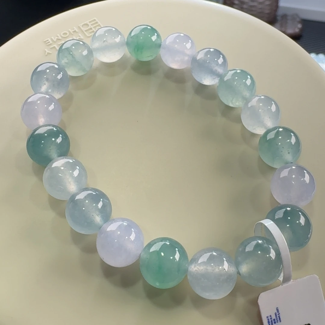 翡翠手链未镶嵌高冰幻彩手串卡10 梦幻！