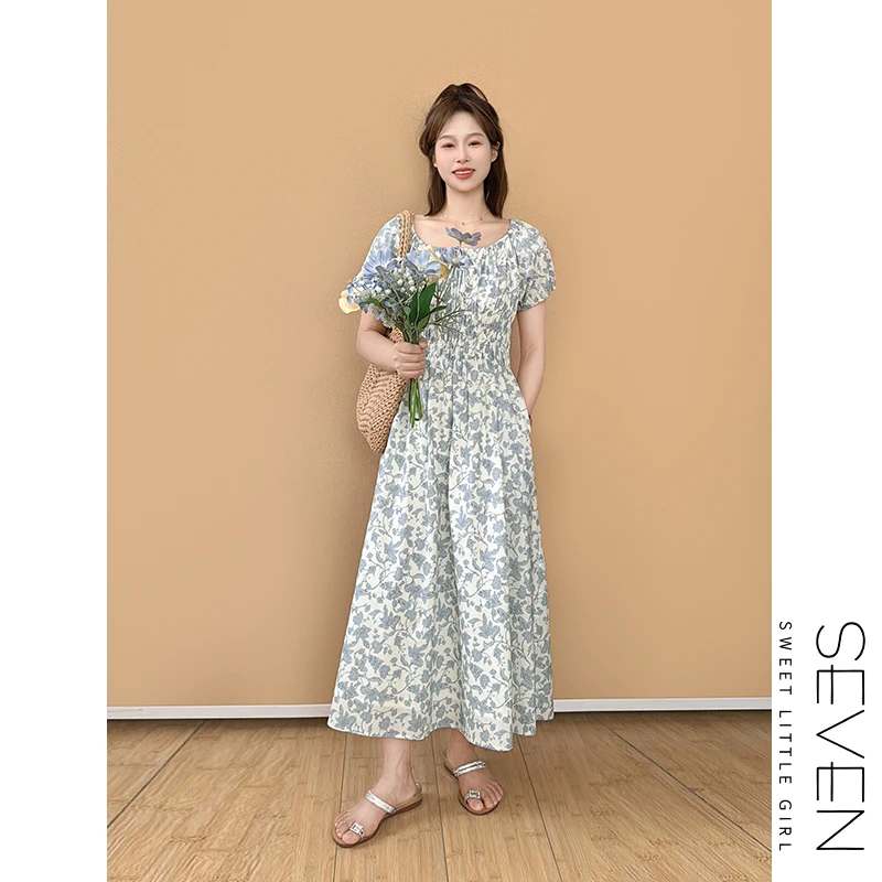88现货⑧七七146小个子法式复古碎花收腰连衣裙女夏季薄款小美说