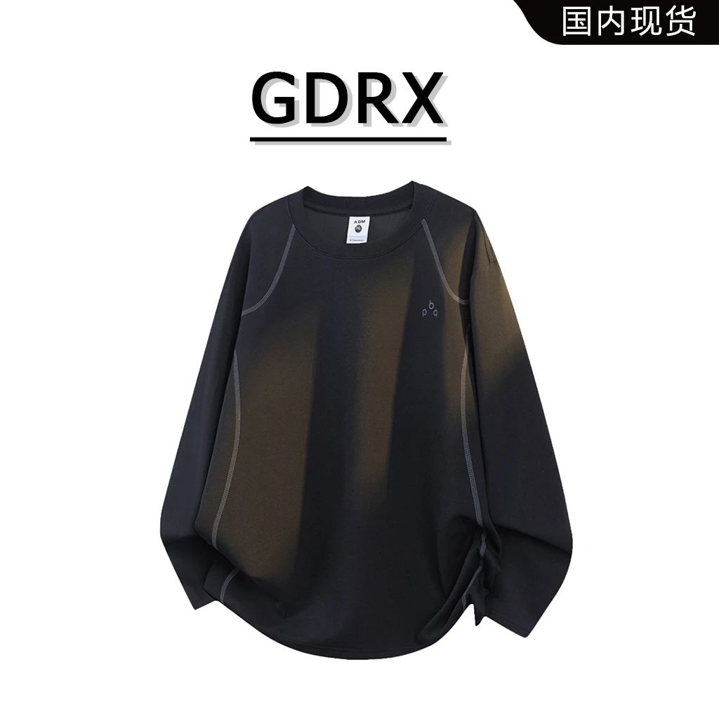GDRX简约百搭圆领卫衣男秋季线条设计感上衣印花小标轻奢休闲男装