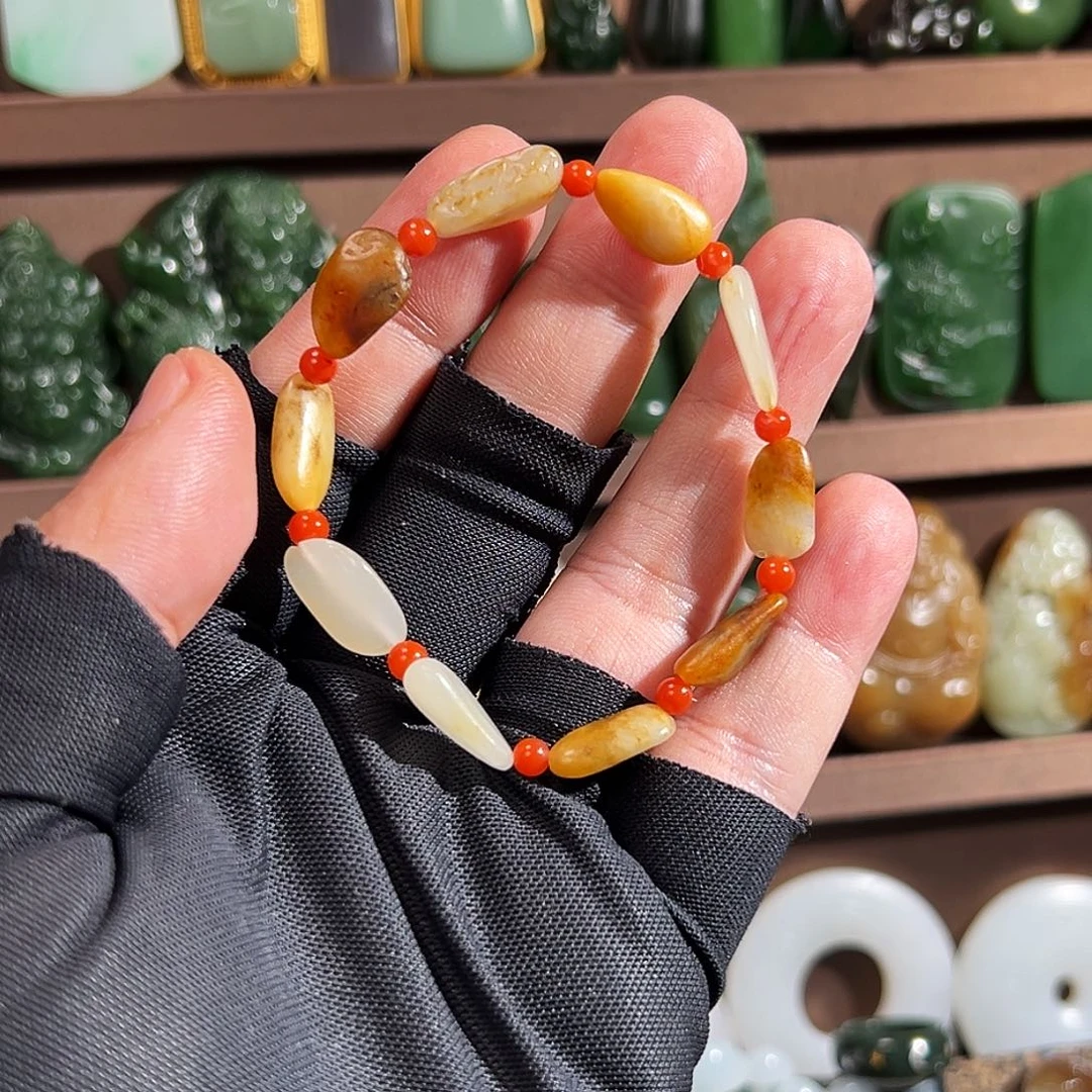 和田玉（糖玉）手链未镶嵌新疆料