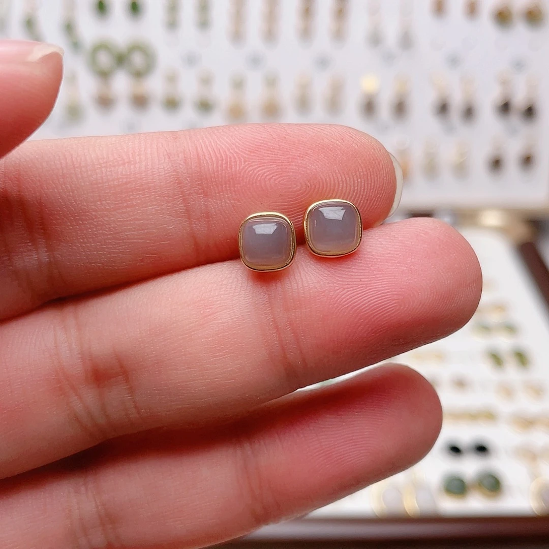 和田玉银S925镶嵌耳饰