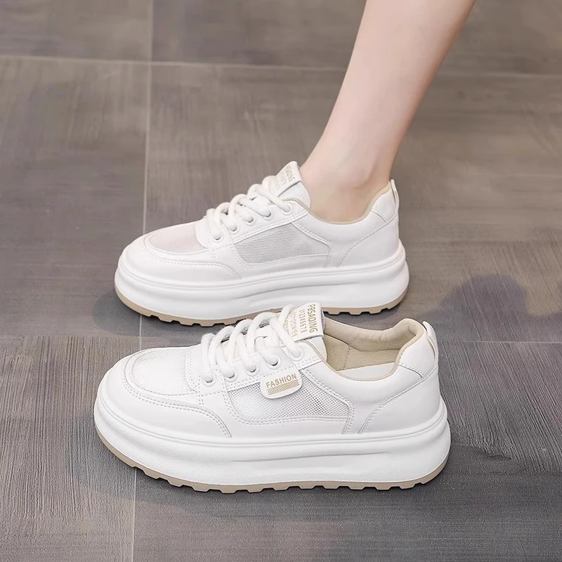 Moleubak小白鞋女款2025新款夏季网鞋女透气网面厚底薄款板鞋女