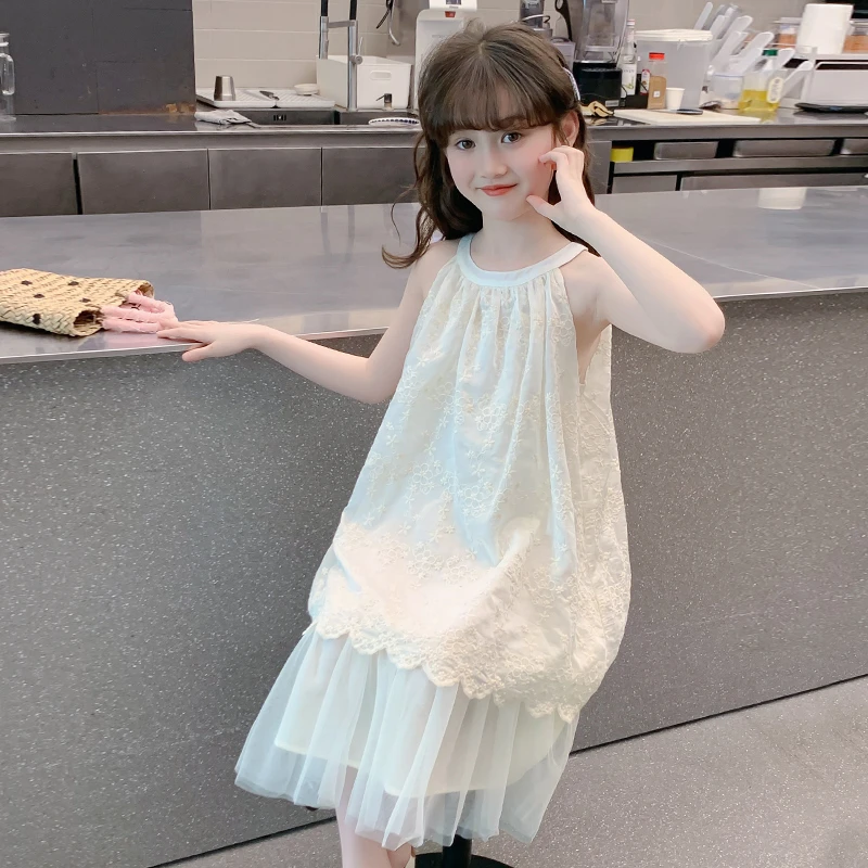 女童连衣裙夏季2025新款6-12岁儿童旅游洋气挂脖公主裙夏装裙子潮