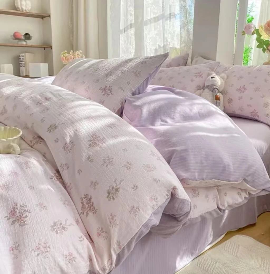 A类有氧提花小竺棉四件套碎花可爱