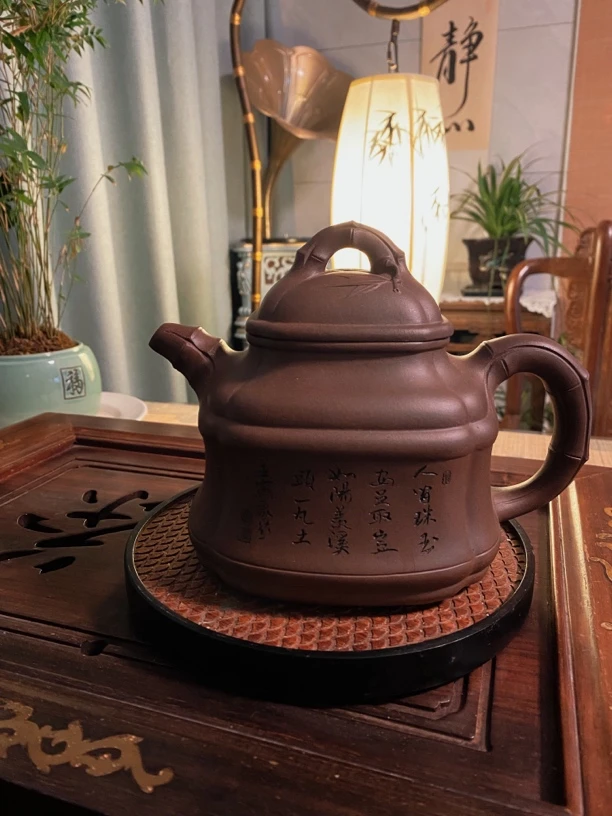 手工紫砂壶竹鼎壶竹影清风大容量收藏原矿紫泥高档茶具家用泡茶壶