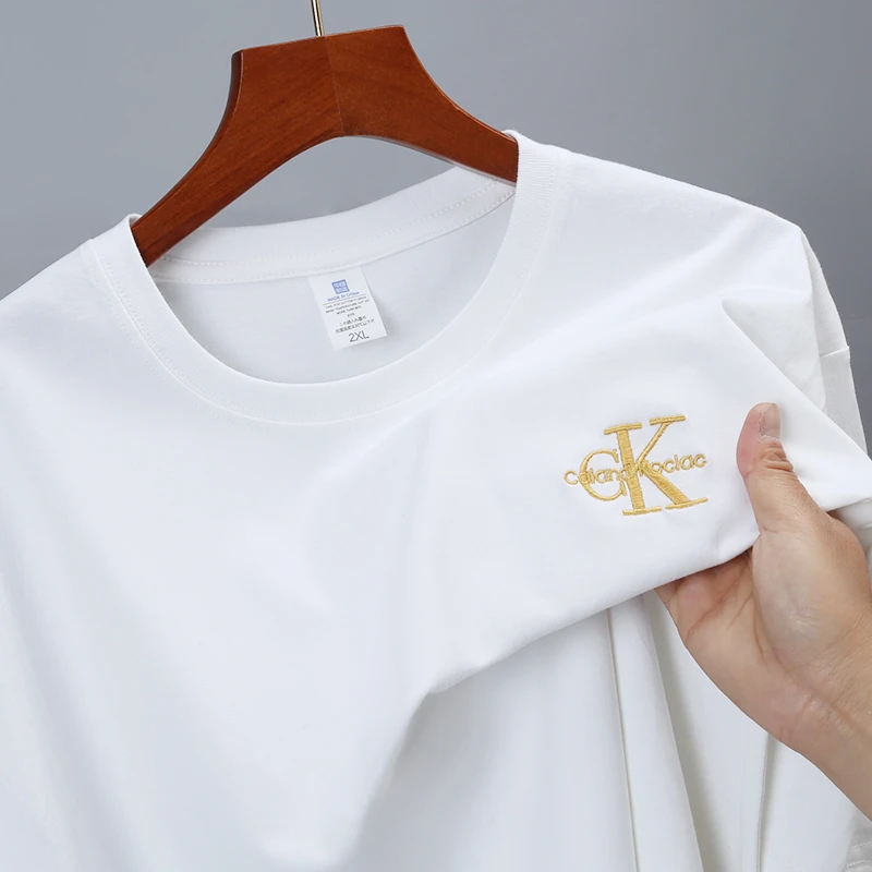 {刺绣}纯棉T恤夏季男女同款t恤圆领短袖针织潮流百搭情侣简约时尚