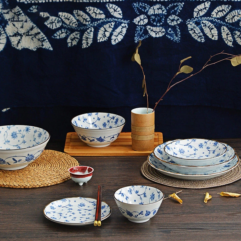蔓唐草系列日本进口釉下彩碗盘餐具家用陶瓷米饭碗热菜盘凉菜盘