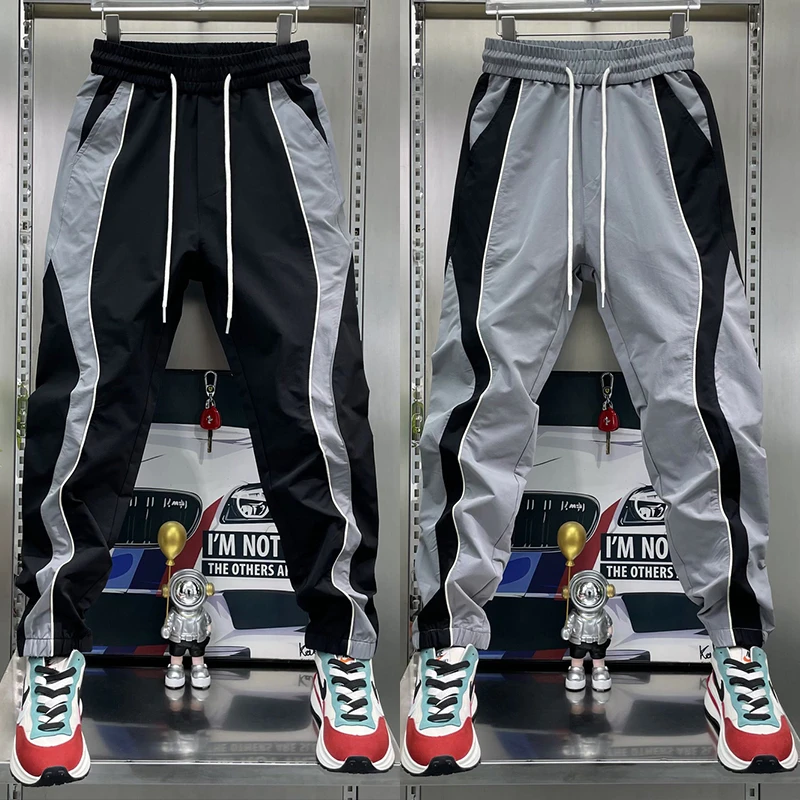 夏季薄款潮流拼色束脚裤男士2025新款时尚百搭弹力卫裤高档休闲裤