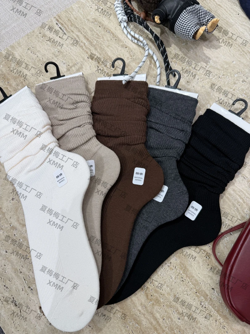 XMM.【抽条堆堆袜 】时尚秋新款森系朋克风纯色透气吸汗中筒袜G1318