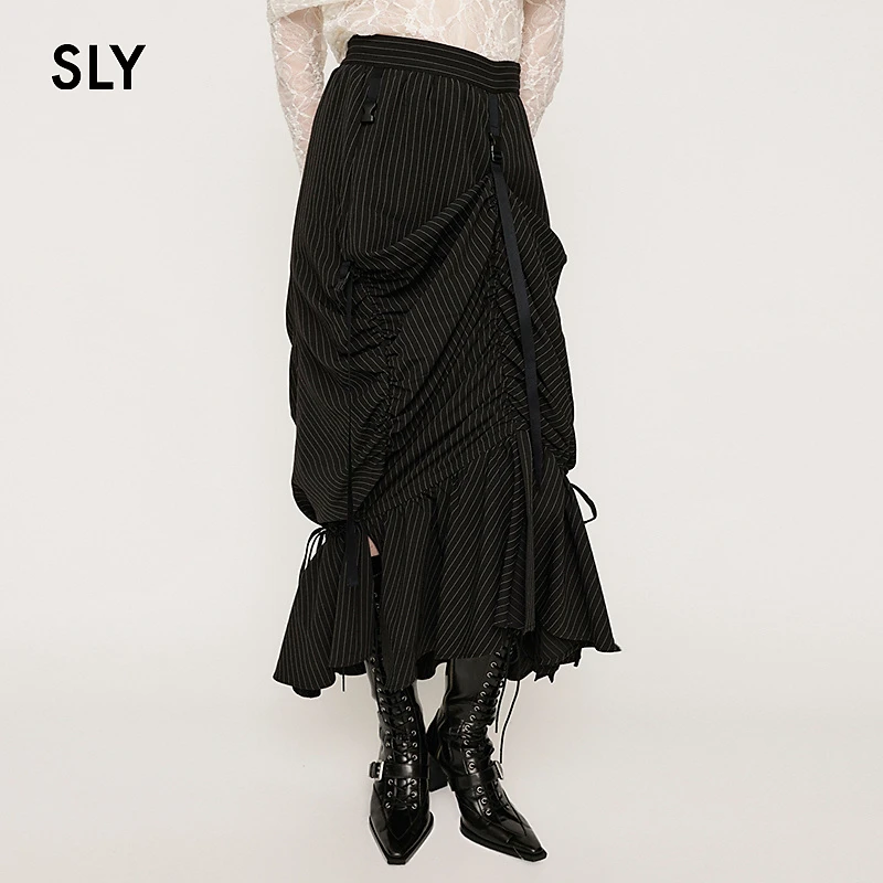 SLY 24冬季新品暗黑风绑带设计不规则鱼尾半身裙030HAZ31-2691