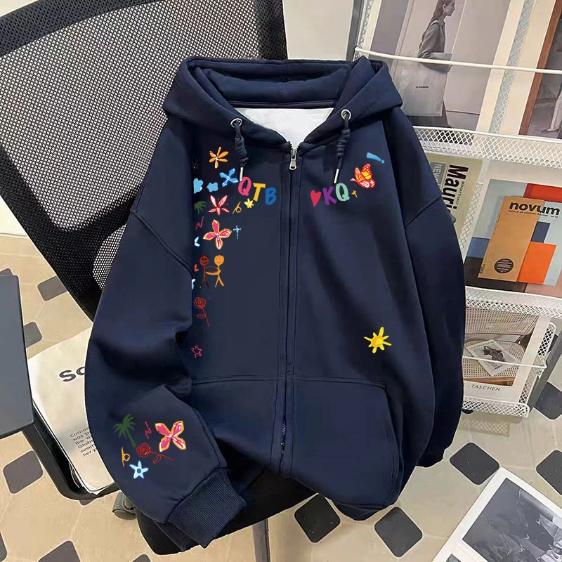 女童拉链连帽卫衣外套秋冬2025新款韩版设计感卡通中大童加绒上衣