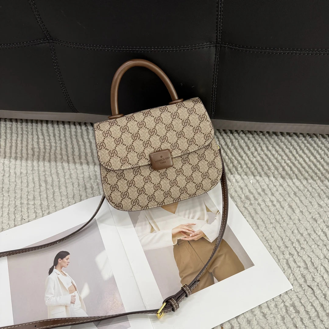 时尚休闲多隔层挎包气质洋气轻奢百搭棕色单肩肩包女士夏季复古