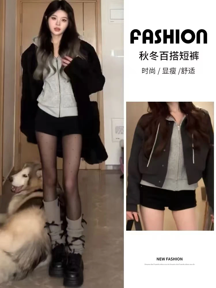2025四季黑色短裤女弹力显瘦高腰包臀打底辣妹显高显腿长