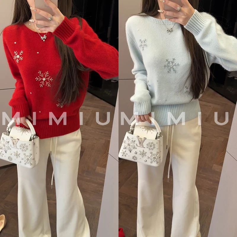 【mimius】P 小雪花羊毛混纺手工钉珠套头毛衣 WG12012