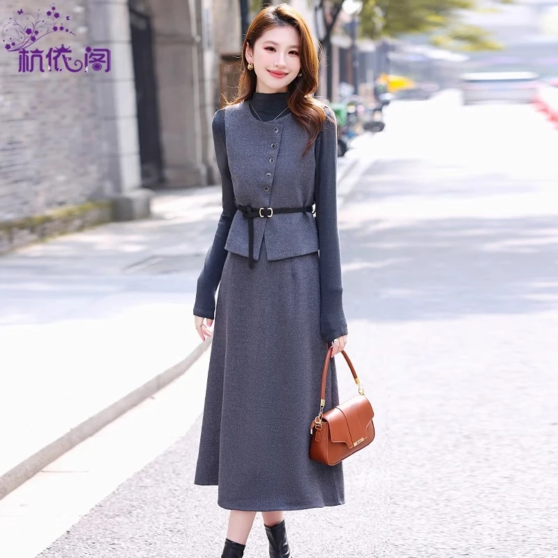 毛呢马甲半身裙内搭三件套女装2025新款秋冬高级感气质减龄套装裙