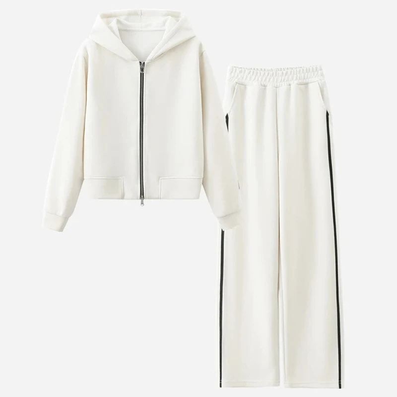 高含棉韩版气质运动服套装女2025春秋新款拉链连帽外套长裤两件套