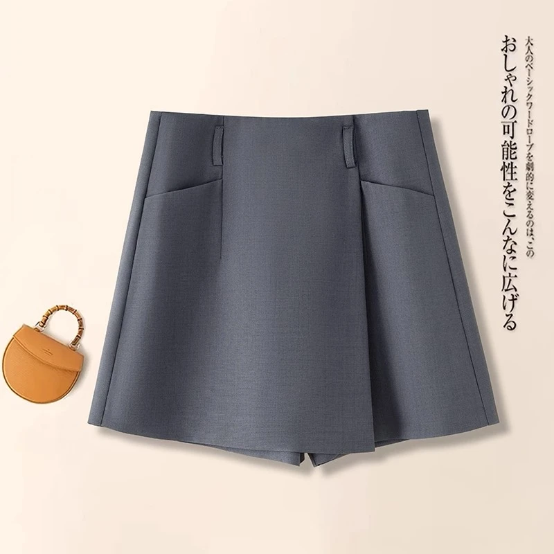 黑色不对称设计西装裙裤女2025春季新款高腰显瘦时尚靴裤阔腿短裤