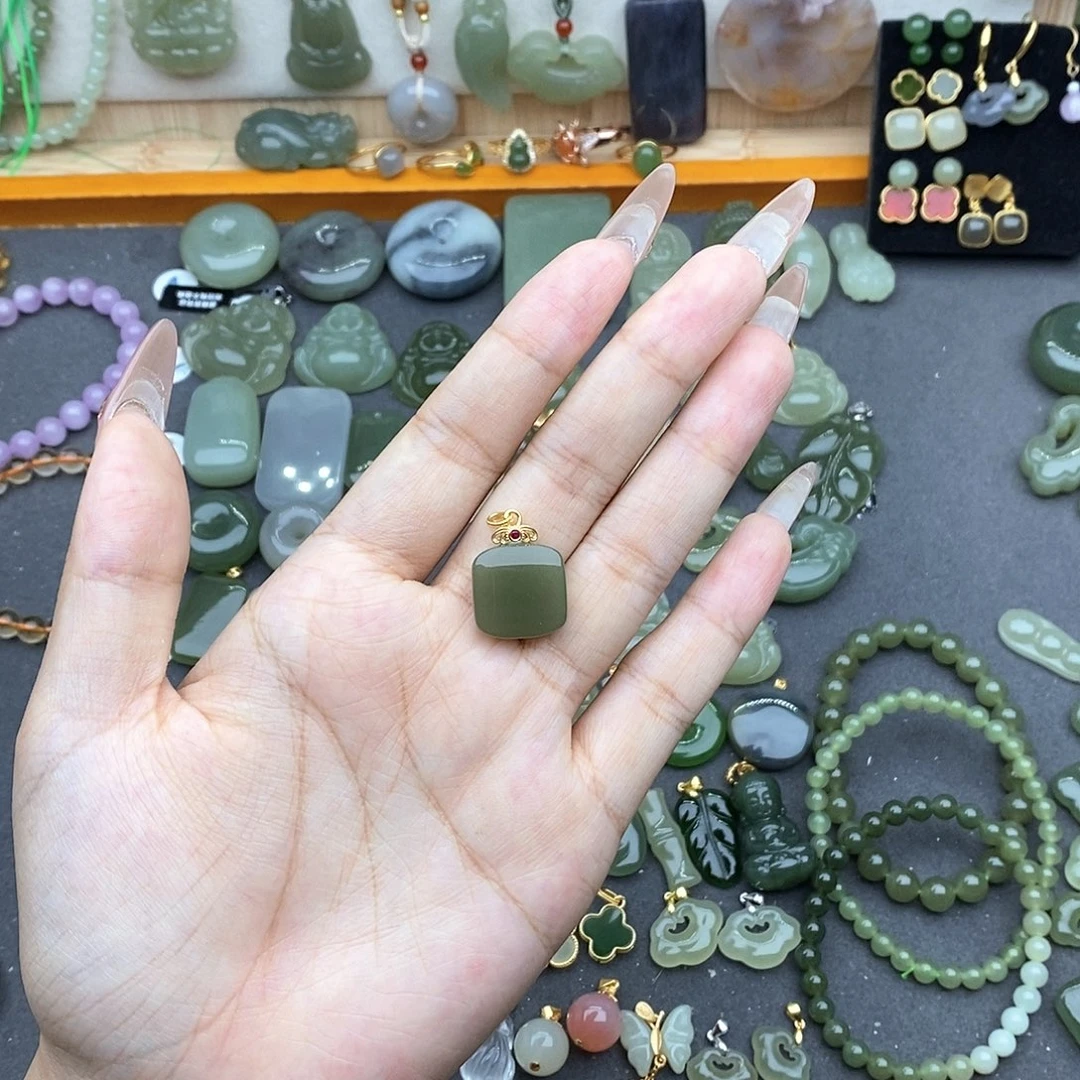 和田玉银S925镶嵌吊坠(不含链)