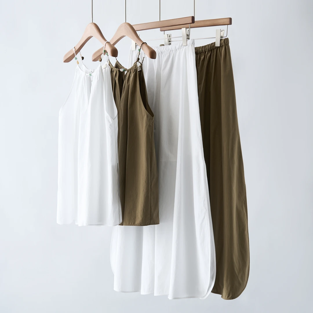 【YS11437】100长绒棉度假风串珠无袖上衣松紧腰半身裙套装