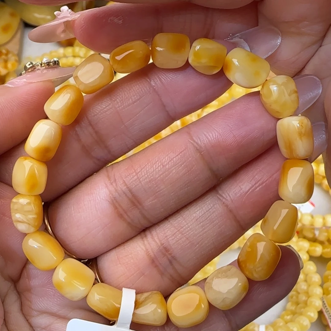 蜜蜡未镶嵌手链白花随型手串