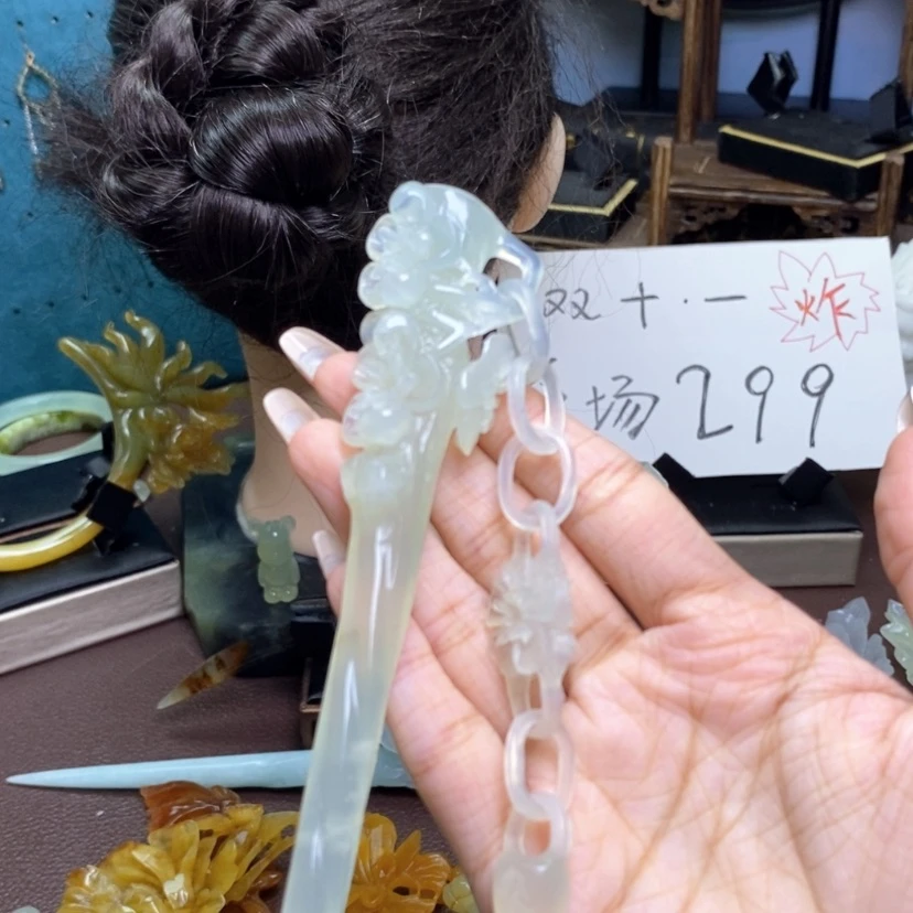 【闪购商品】未镶嵌蛇纹石玉发饰大*睛不退不换