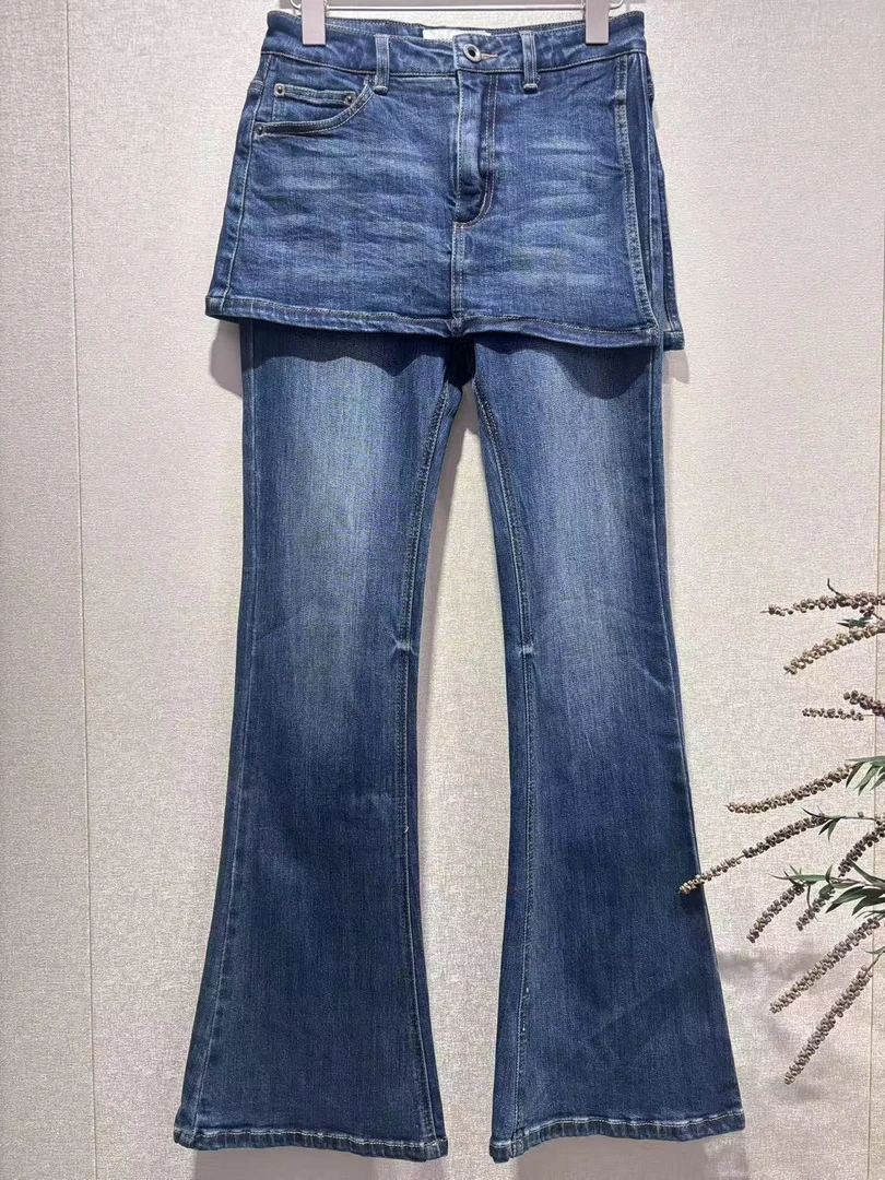 CHIC FAIRY【麦兜】新款时尚百搭显瘦微喇牛仔裙裤