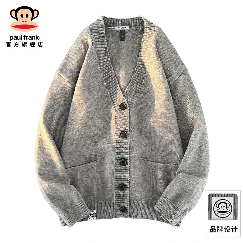 PaulFrank/大嘴猴复古休闲开衫毛衣男士秋冬新款宽松V领针织外套