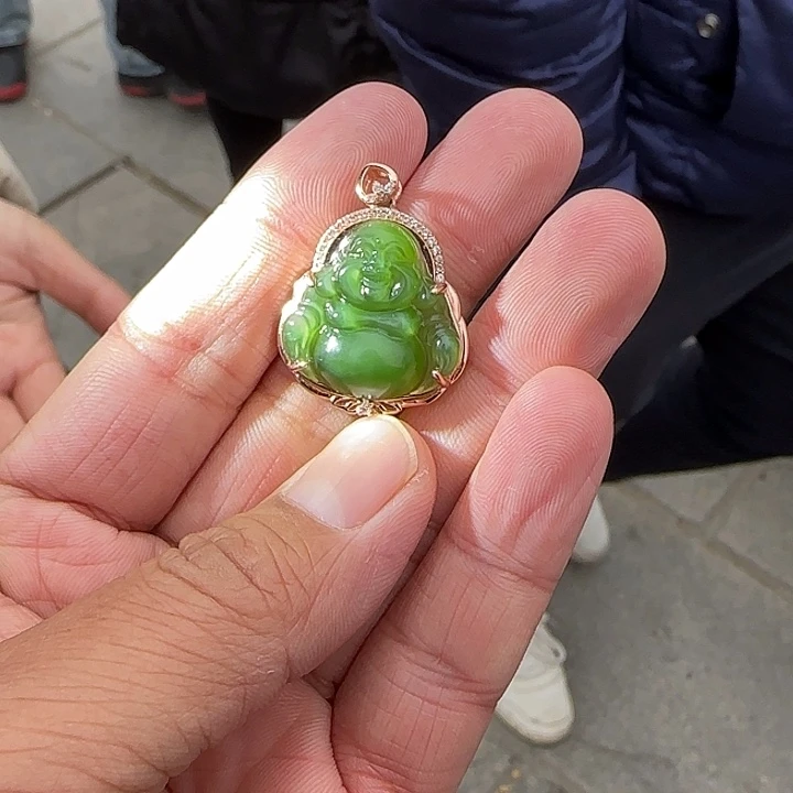 和田玉（碧玉）颈饰银S925镀金镶嵌