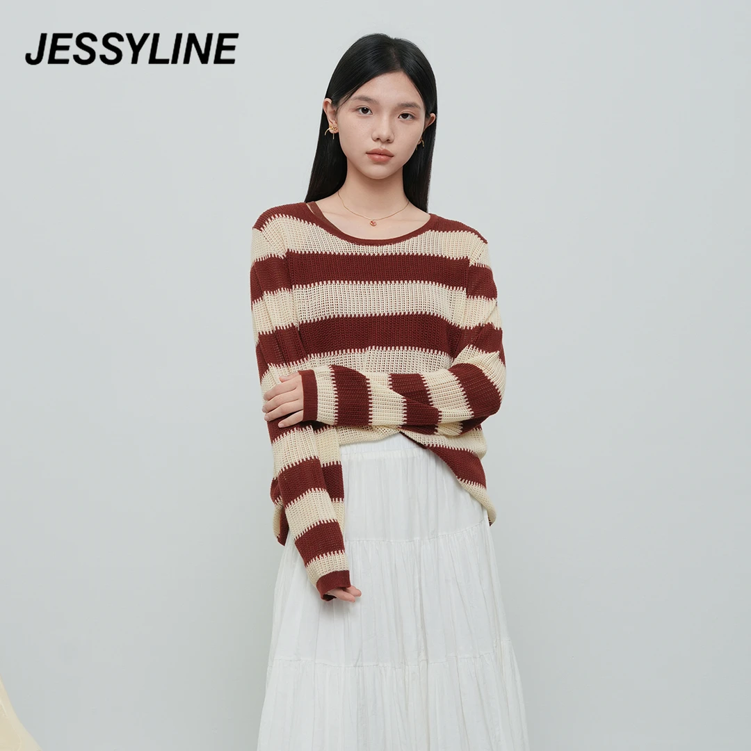 jessyline2025秋季新款 杰茜莱宽松条纹针织毛衫女 513104253