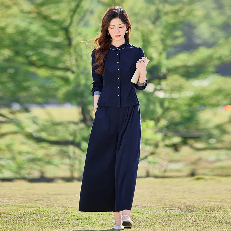 时尚爆款阔腿裙裤套装女2025春季新款气质阔太太广州十三行两件套