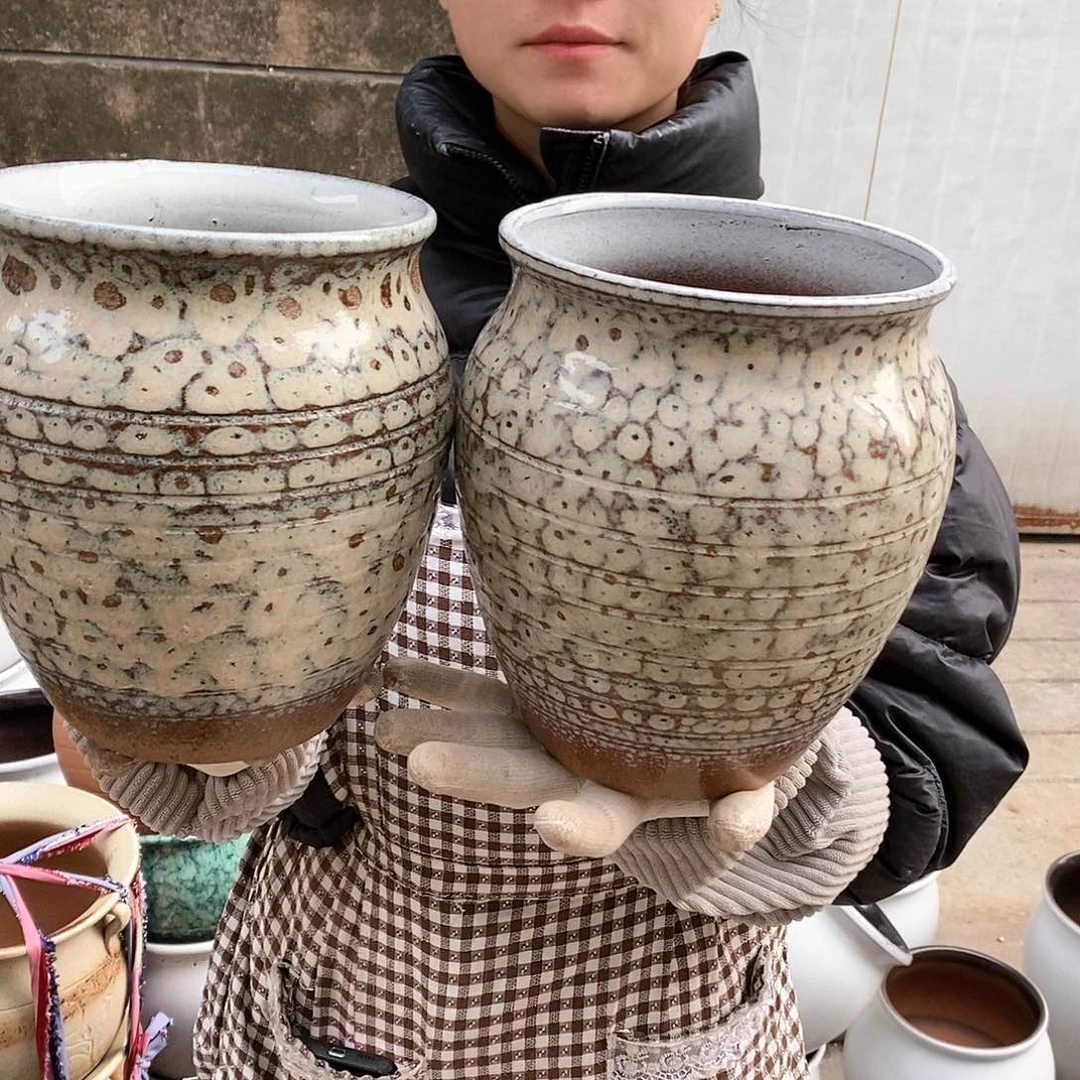 紫砂花盆小烧裂瑕疵口17高21瑕疵