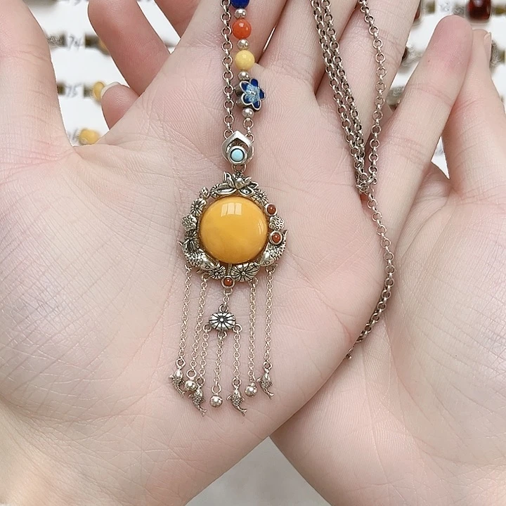 蜜蜡吊坠(赠链)银S925镶嵌吊坠含链