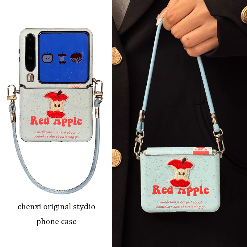 适用华为purax折叠屏手机壳皮质泼墨pocket2英文立体刺绣苹果手绳