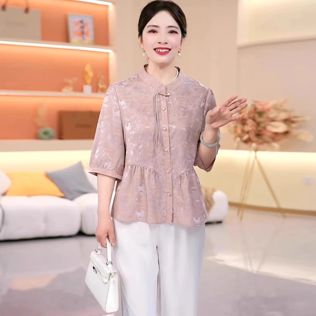 新中式妈妈端庄大气雪纺小衫2025夏季新款气质衬衫中老年女夏上衣