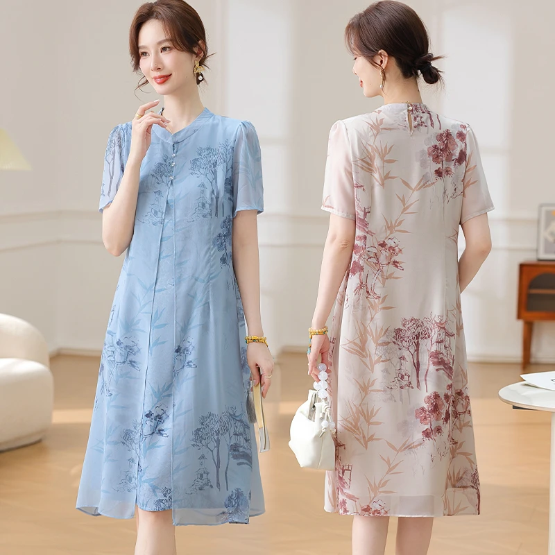 洋气妈妈夏装连衣裙2025新款中老年女夏季国风雪纺长裙子气质减龄