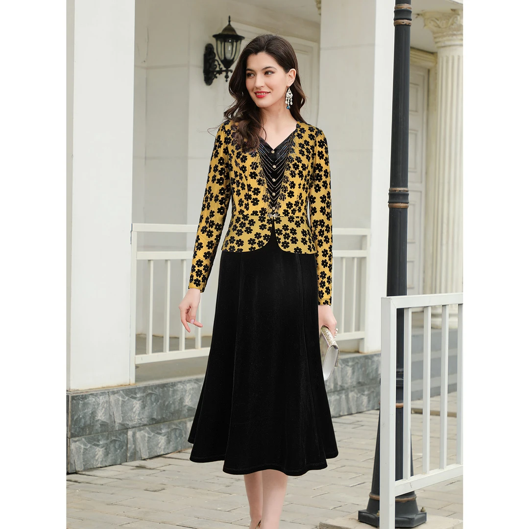 秋季长袖显瘦时尚拼接连衣裙-65100