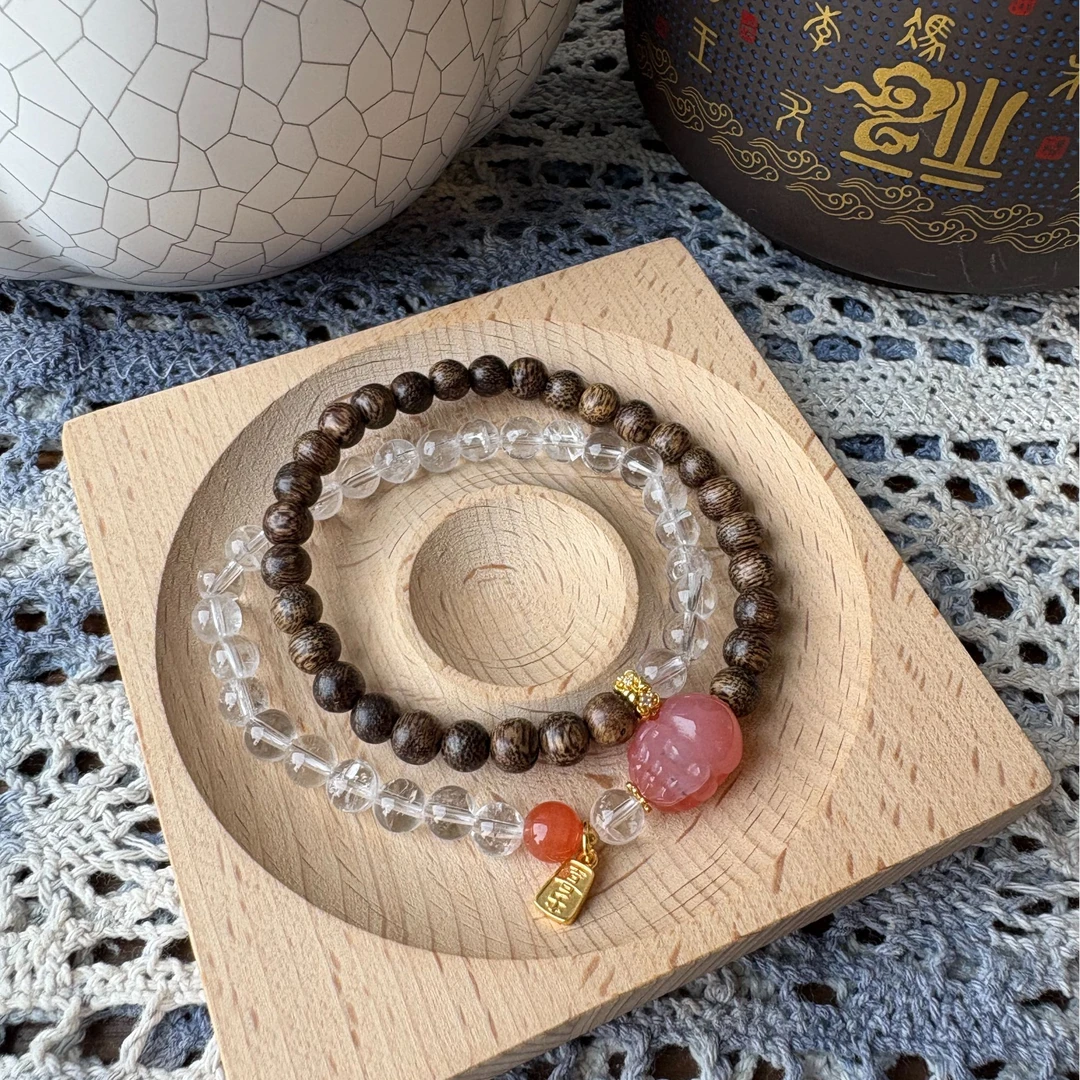 普陀山新款白水晶香香貔貅双圈手串207