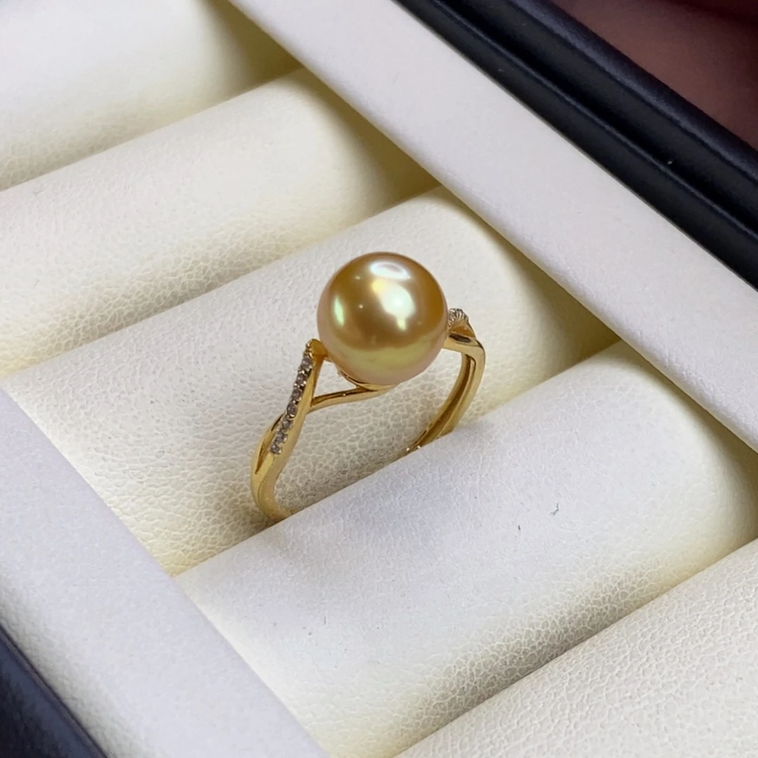 戒圈海水珍珠银S925镀金镶嵌
