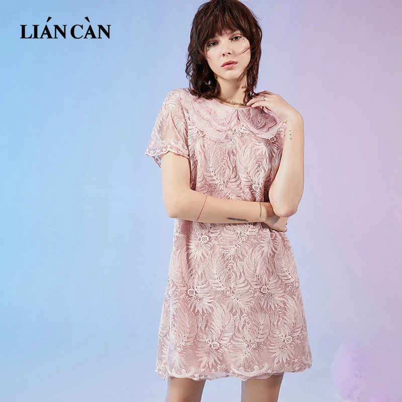 莲灿2025春夏新减龄初恋风高级感刺绣蕾丝短袖连衣裙女7121320008