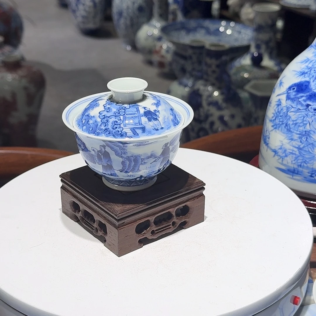 纯手工仿古文王求贤纹盖碗