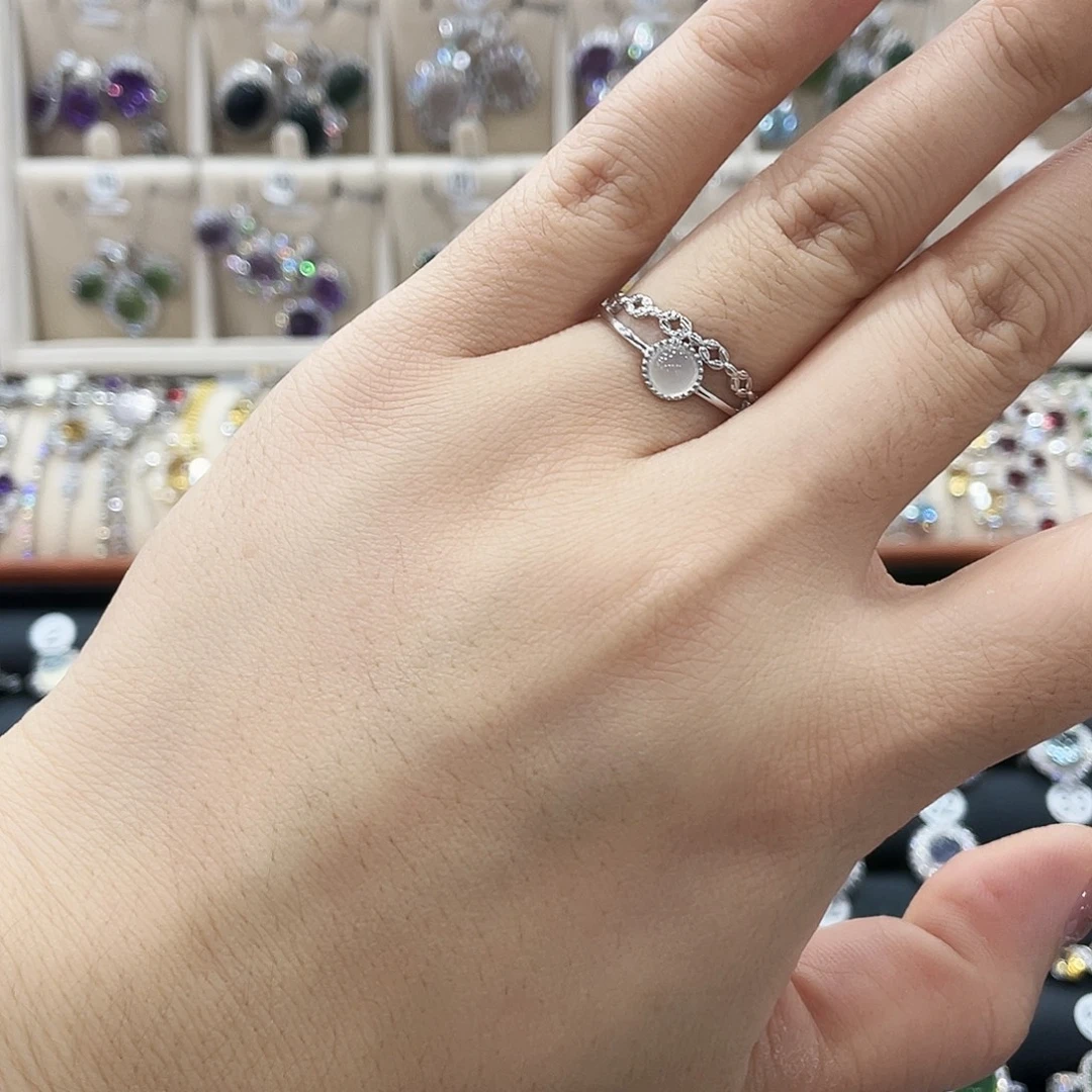 蛇纹石玉银S925镶嵌戒指