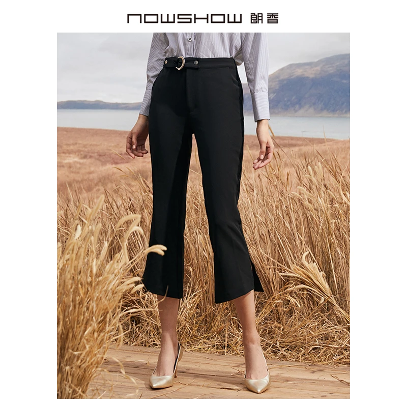 NOWSHOW朗香新款黑色侧开衩长裤93021